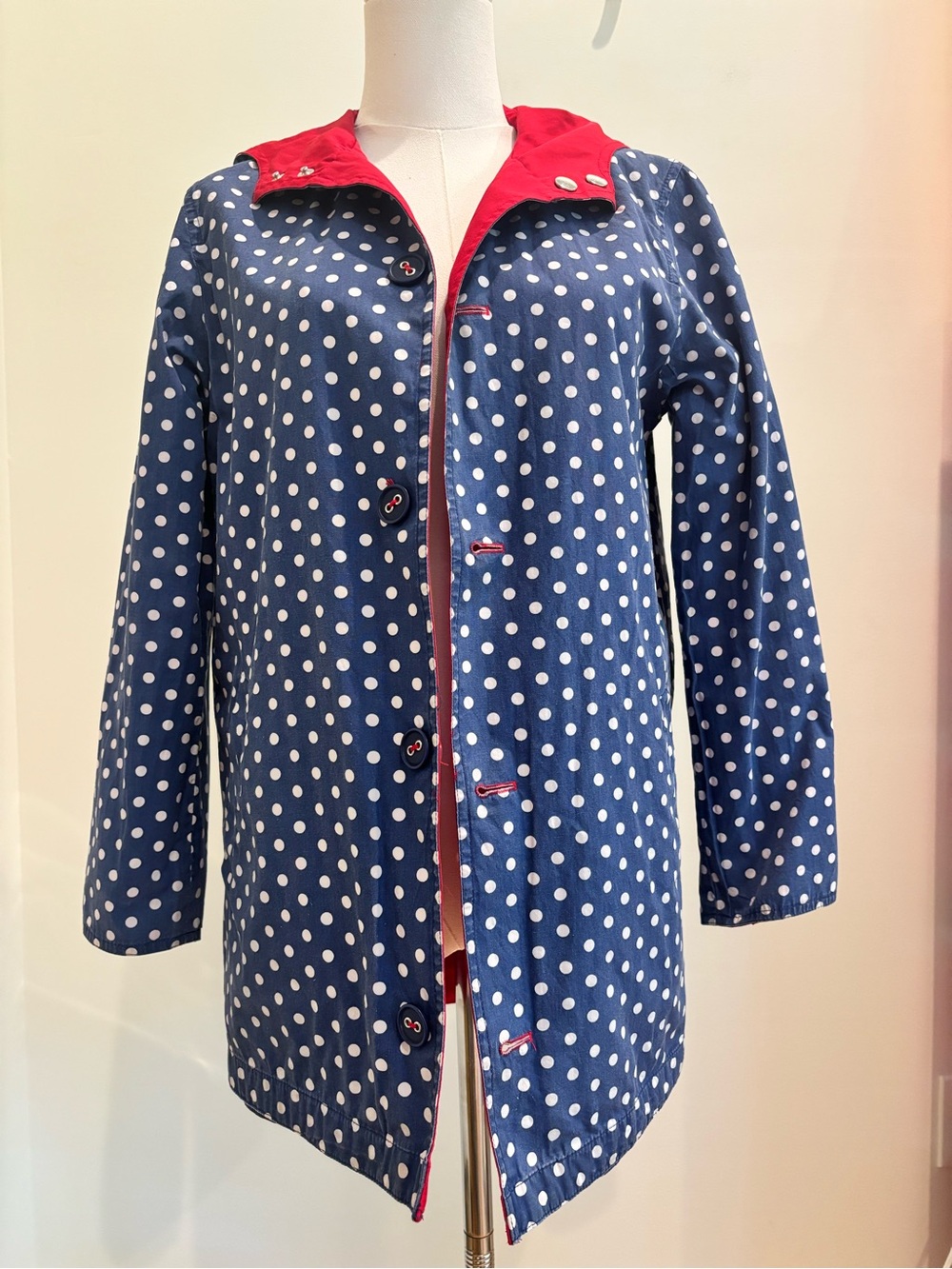Vtg Talbot’s Raincoat Reversible Polka Dot Red Size Petite Small